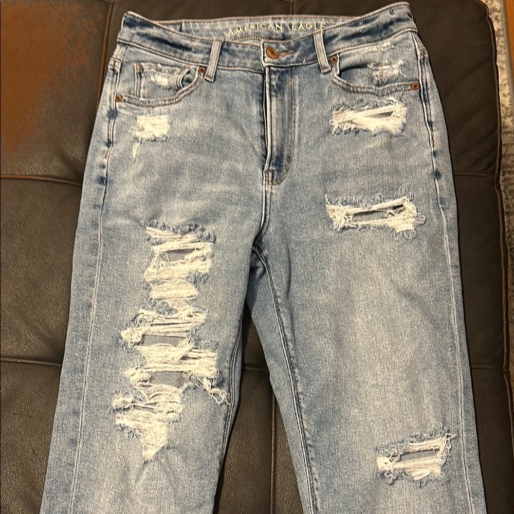 American Eagle Outfitters Women's Distressed Mom Blue Jeans